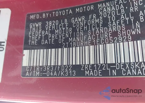 2014 Toyota Corolla S Plus z USA, uszkodzony, nr VIN 2T1BURHE1EC052929